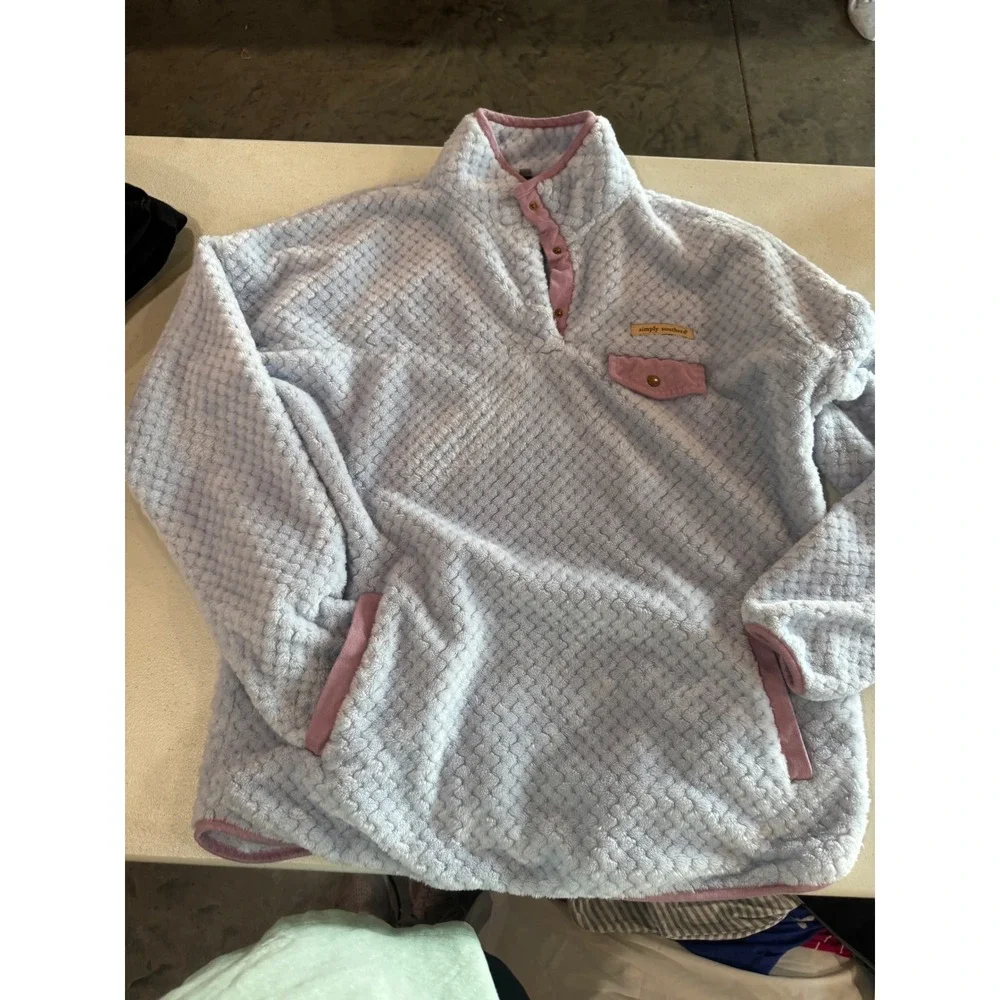 Simply Southern Women XL Sherpa Pullover Blue Mauve Pink Quarter Snap Fleece